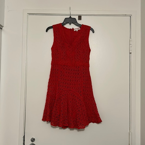 Anthropologie San & Soni Lace Mini Dress in Red -Size 6 - Picture 1 of 5
